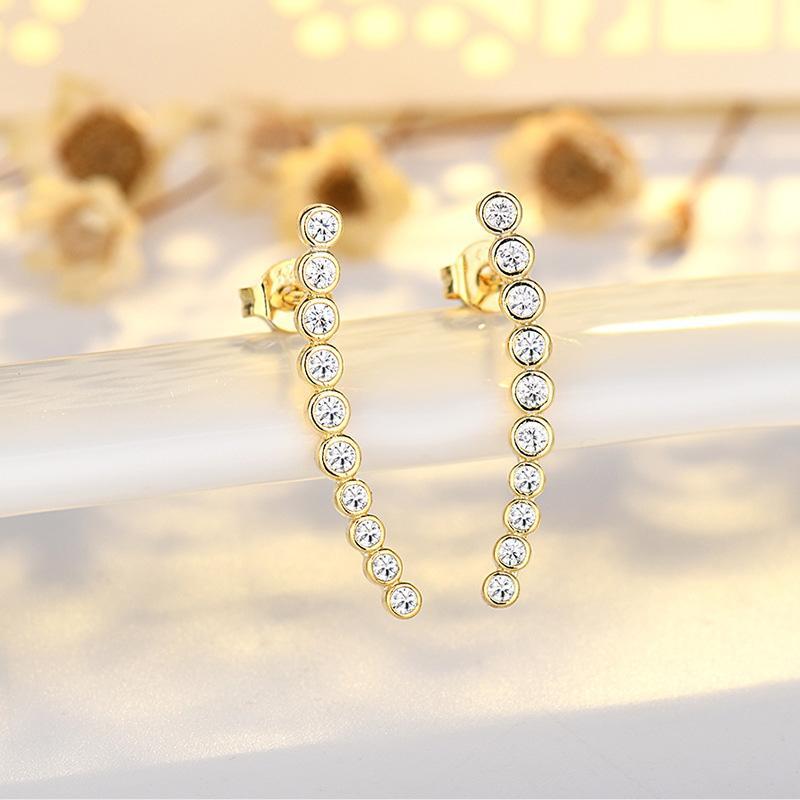 Elegant Gold Row Diamond Stud Earrings Simple Sparkling Jewelry for Women Gift