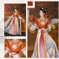 Orange Multicolor Tang Dynesty Hanfu Set