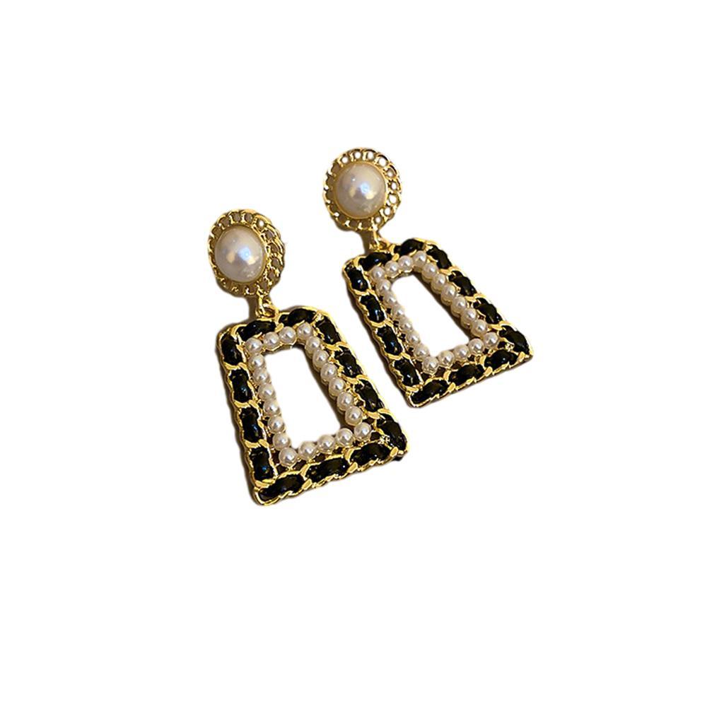 Pearl and Rectangle Drop Earrings