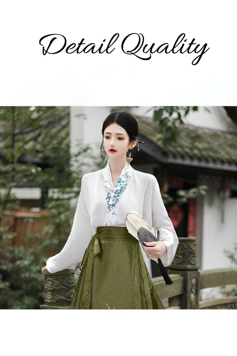 Fresh Bean Green Chinese Style Horse Face Skirt Set