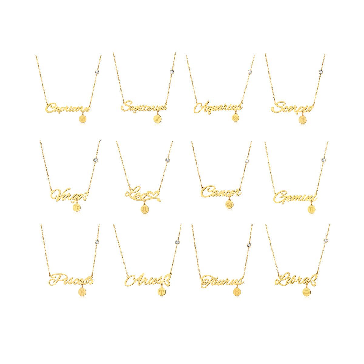 Twelve Zodiac Constellation Necklace Fashion Horoscope Star Sign Jewelry