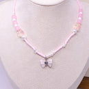 Handmade Pink Butterfly Beaded Necklace Women Girls Cute Boho Fashion