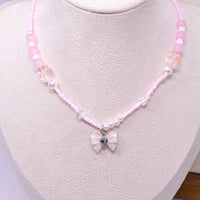 Handmade Pink Butterfly Beaded Necklace Women Girls Cute Boho Fashion