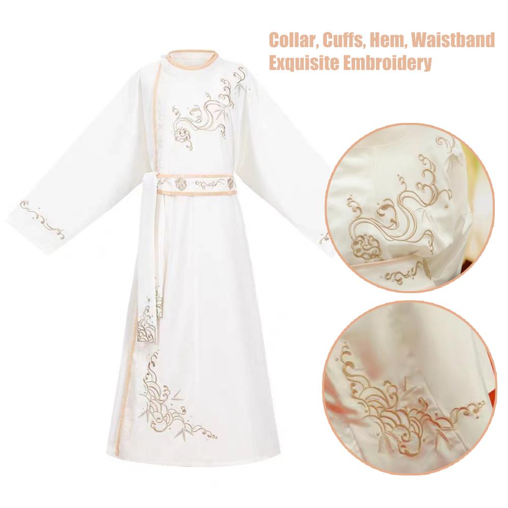 Boys' Hanfu Male Dress - Traditional White Embroidered Costume