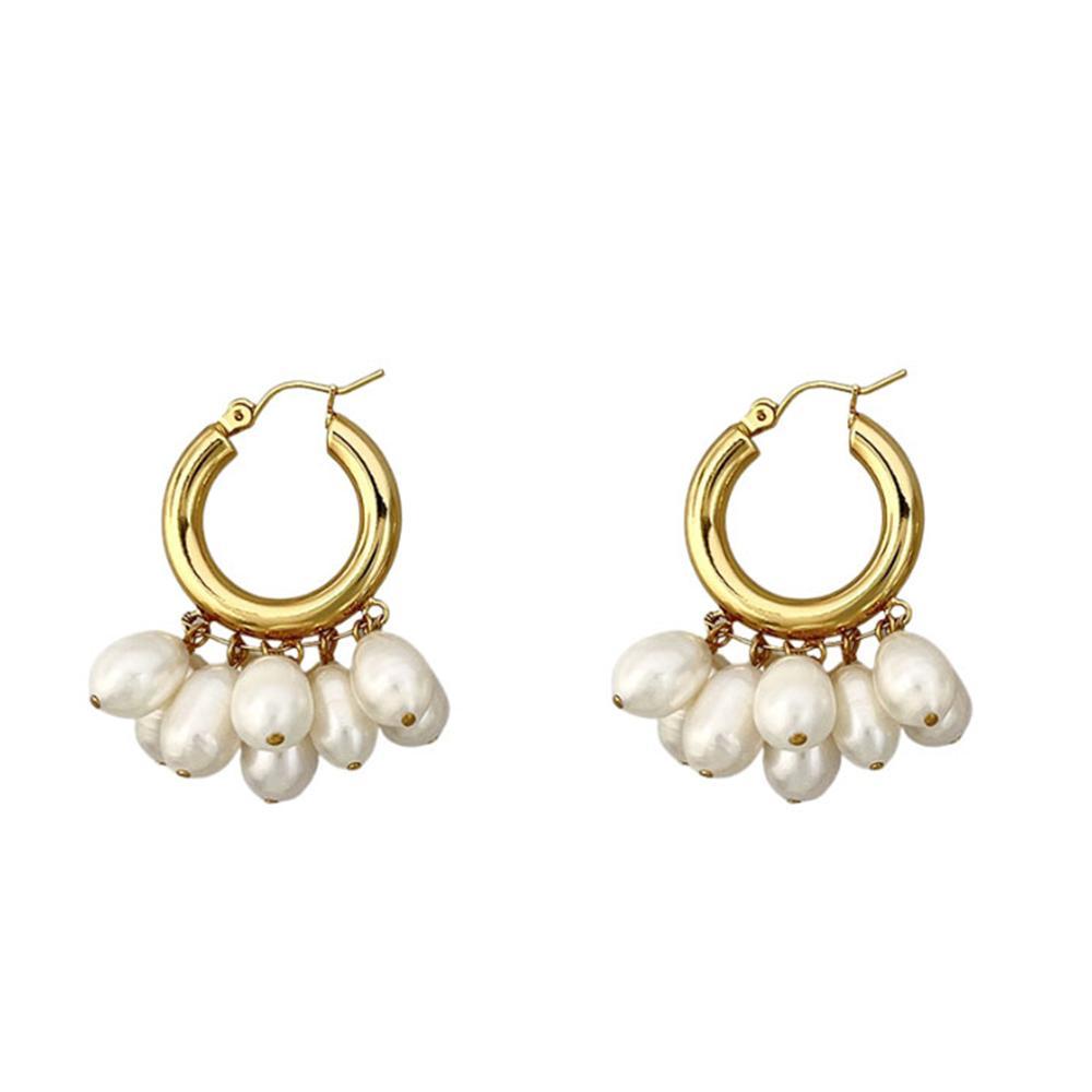 Golden Pearl Hoop Earrings