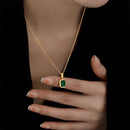 Emerald Green Crystal Necklace Gold Plated Pendant for Women Fashion Jewelry