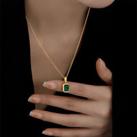 Emerald Green Crystal Necklace Gold Plated Pendant for Women Fashion Jewelry