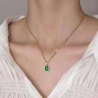 Emerald Green Crystal Necklace Gold Plated Pendant for Women Fashion Jewelry