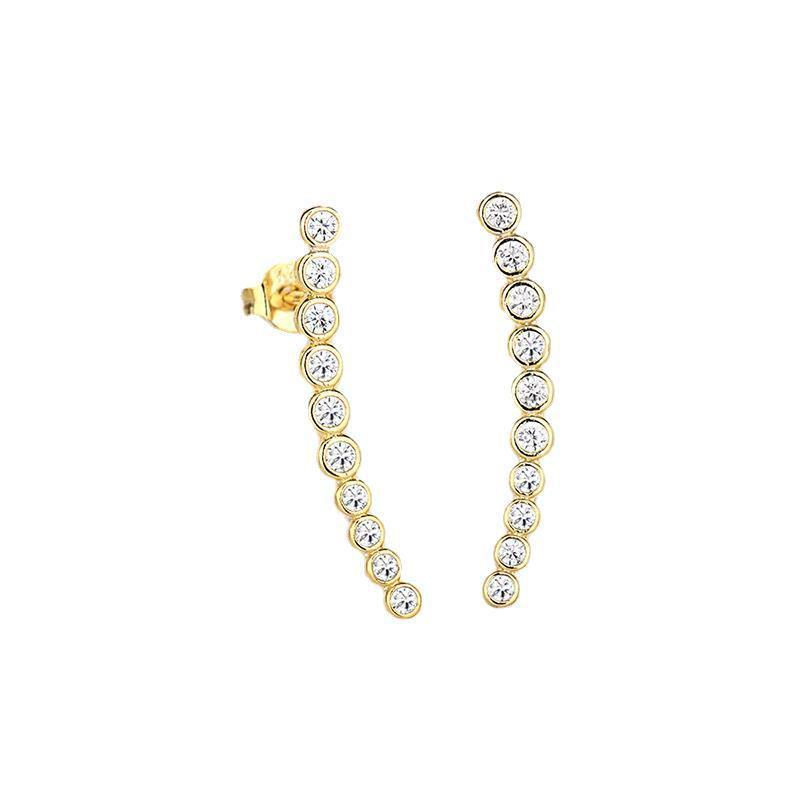 Elegant Gold Row Diamond Stud Earrings Simple Sparkling Jewelry for Women Gift