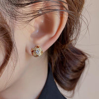 Four Leaf Clover Zircon Stud Earrings Gift For Women Wedding Fashion Jewelry