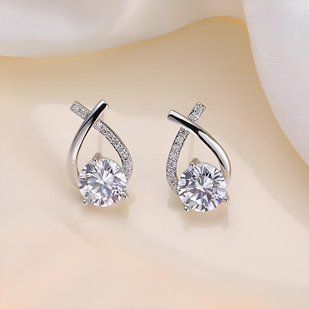 Gold Zircon Crossed Stud Earrings Elegant Simple  Earrings  For Women Fashion