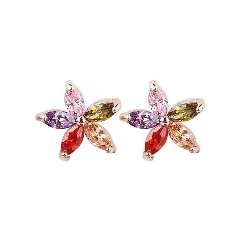 Colourful Petal Zircon Earrings Silver Ladies Wedding Party Christmas Gift