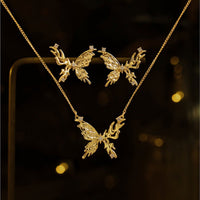 Elegant Vintage Butterfly Pendant Necklace and Earrings Set Stylish Jewelry Gift