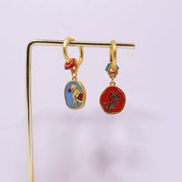 Chinese Retro Oil Drop Flower Earrings Luxury Double-sided Flower Fashion Girls