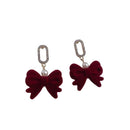 Red Velvet Bow Pearl Earrings